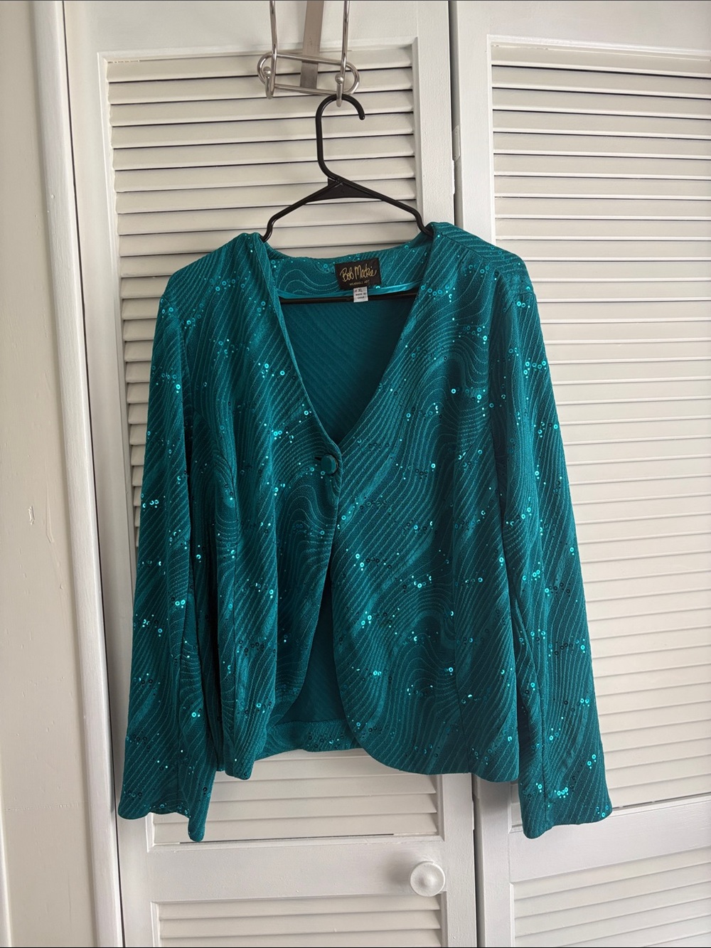 Bob Mackie Teal Sequin V-Neck Cardigan